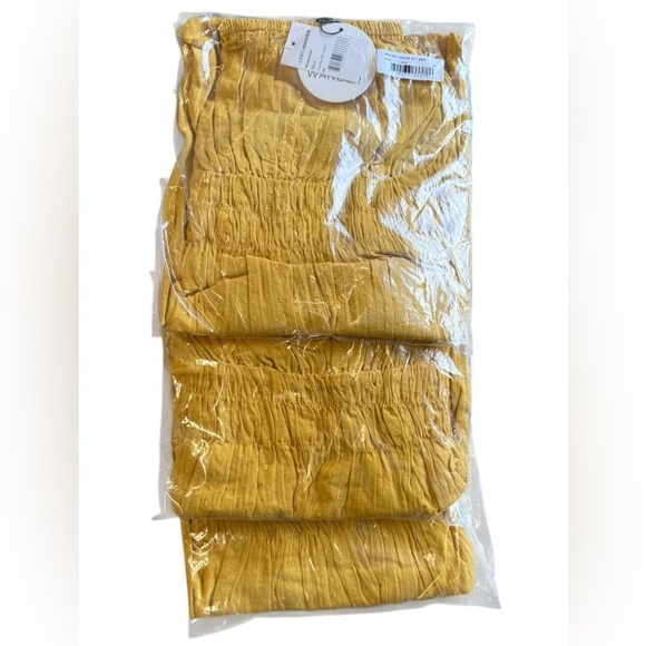 Lost + Wander Textured Midi Dress Yellow off Shoulder Puff Sleeve XS S M - Picture 5 of 11